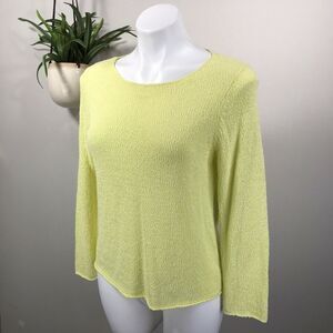 Eileen Fisher‎ Yellow Sweater Thin Boucle Nubby Knit Rolled Hem Top Size M